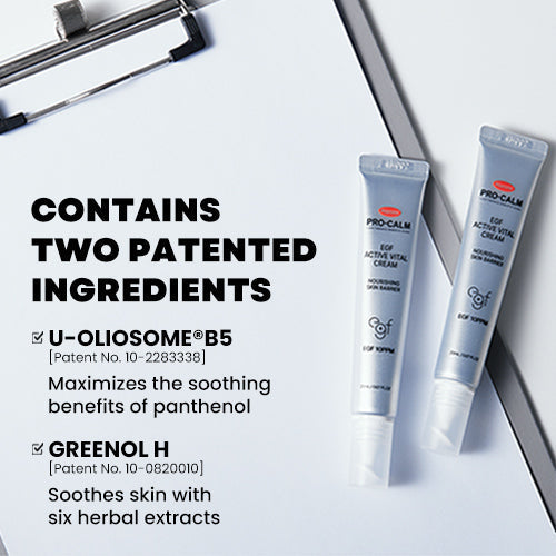 PRO-CALM EGF Active Vital Cream - two patented ingredients U-OLIOSOME B5 and GREENOL H