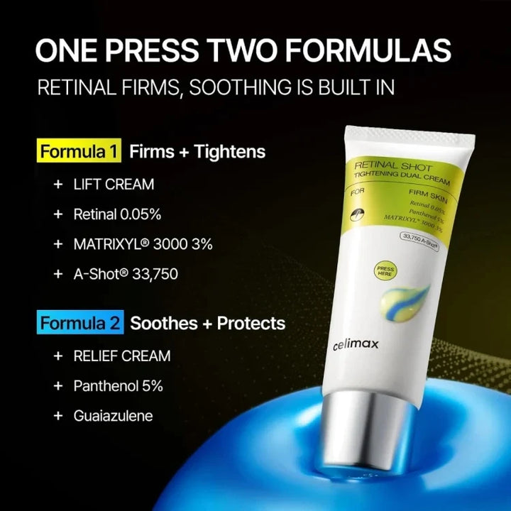Celimax THE VITA-A Retinal Shot Tightening Dual Cream - one press two formulas information image