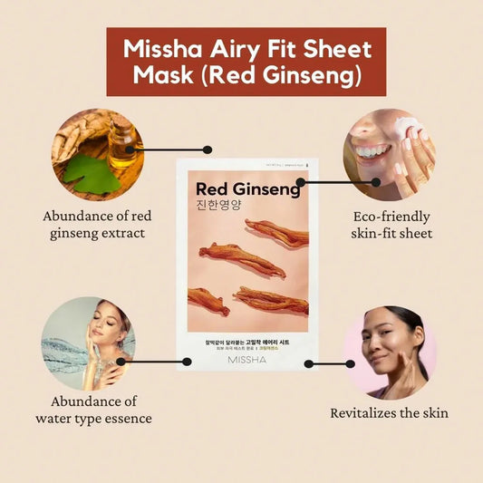 MISSHA Masque en tissu Airy Fit [Ginseng rouge]